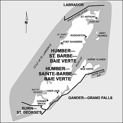 Carte de la circonscription de Humber--Sainte-Barbe--Baie Verte