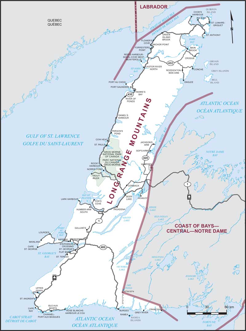 Map – Long Range Mountains, Newfoundland and Labrador