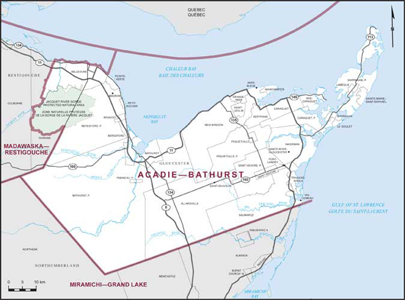 Carte – Acadie–Bathurst, Nouveau-Brunswick