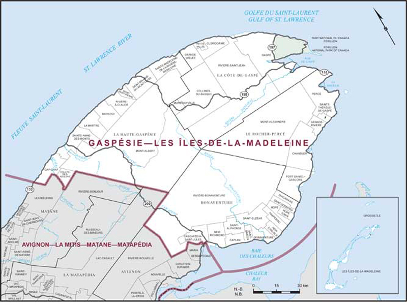 Map – Gaspésie–Les Îles-de-la-Madeleine, Quebec