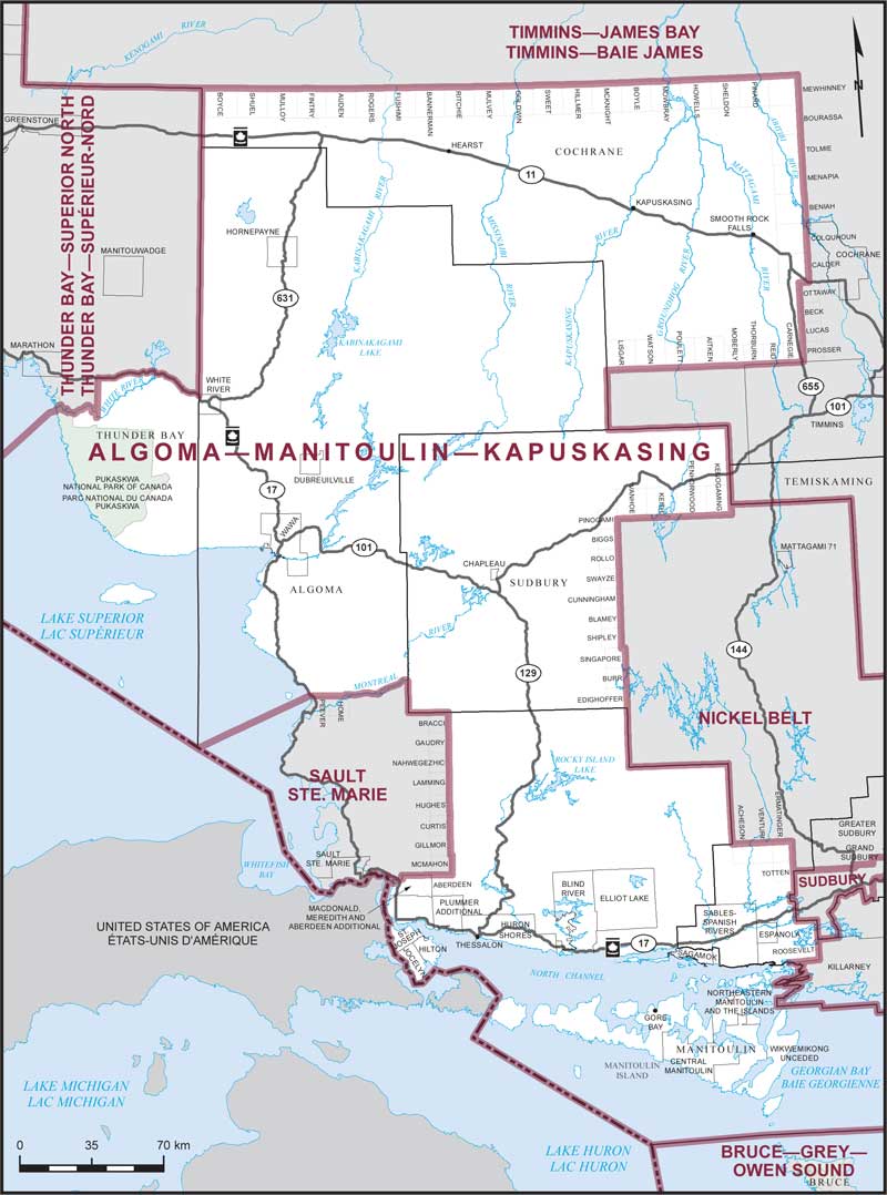 Map – Algoma–Manitoulin–Kapuskasing, Ontario