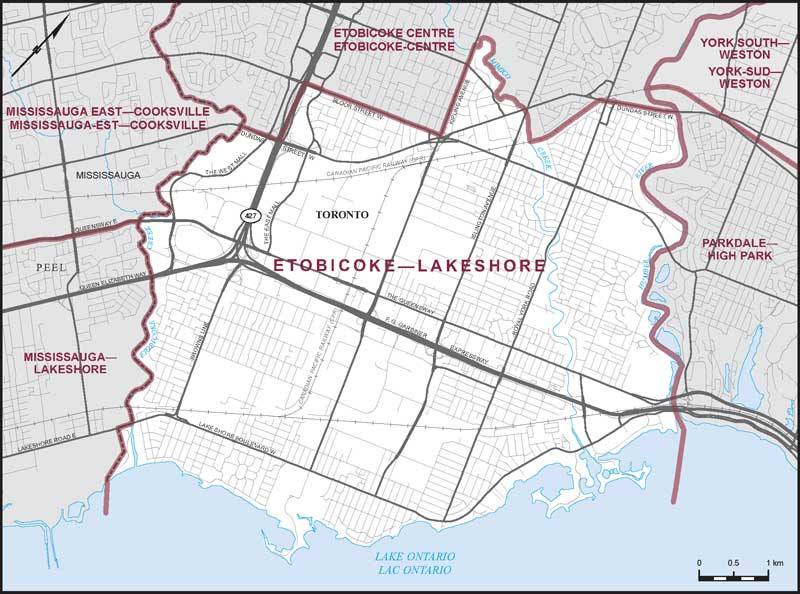 Map – Etobicoke–Lakeshore, Ontario