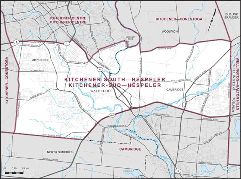 Map – Kitchener South–Hespeler, Ontario