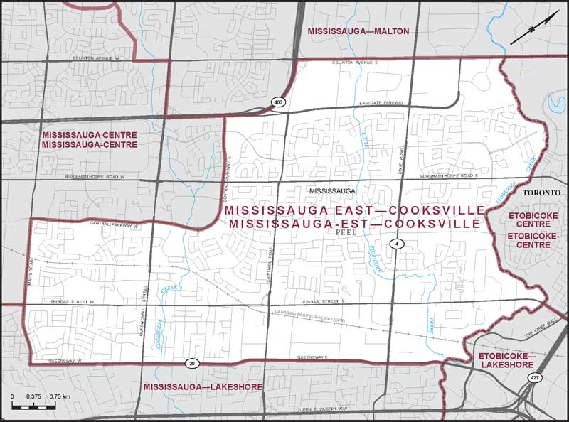Carte – Mississauga-Est–Cooksville, Ontario