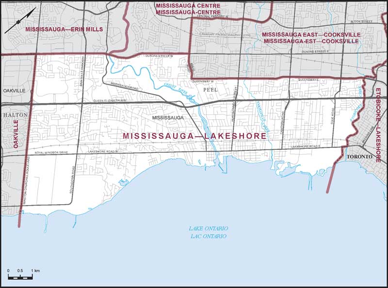 Map – Mississauga–Lakeshore, Ontario