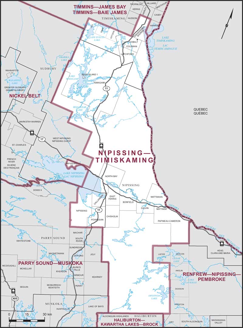 Map – Nipissing–Timiskaming, Ontario