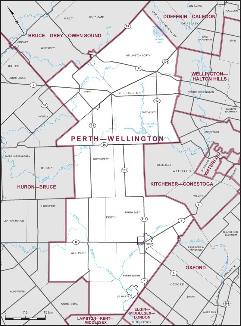 Map – Perth–Wellington, Ontario