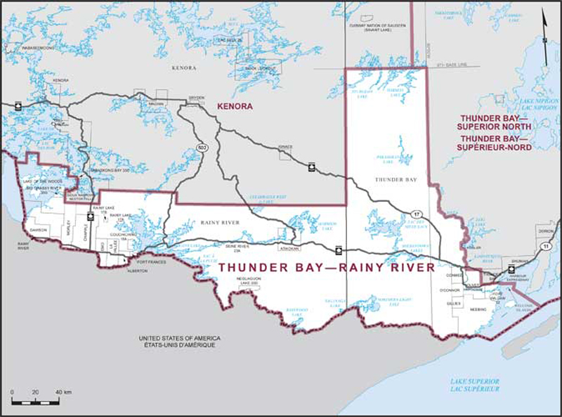 Carte – Thunder Bay–Rainy River, Ontario