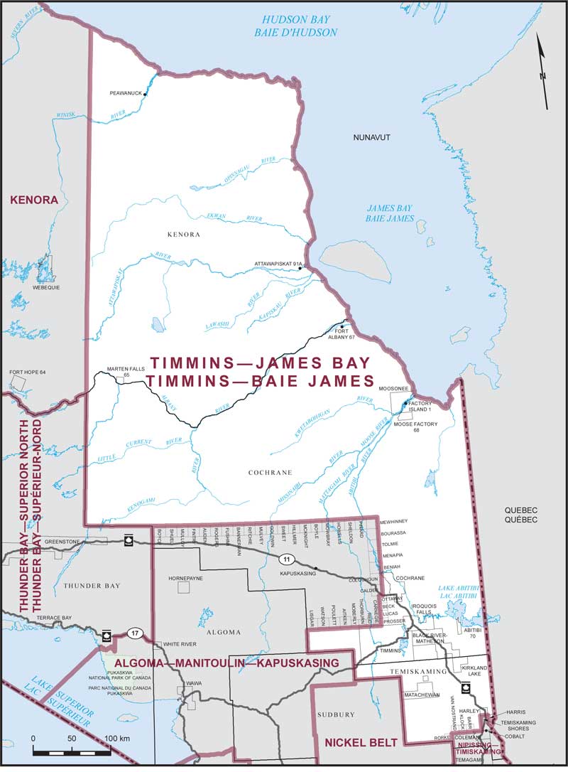 Carte – Timmins–Baie James, Ontario