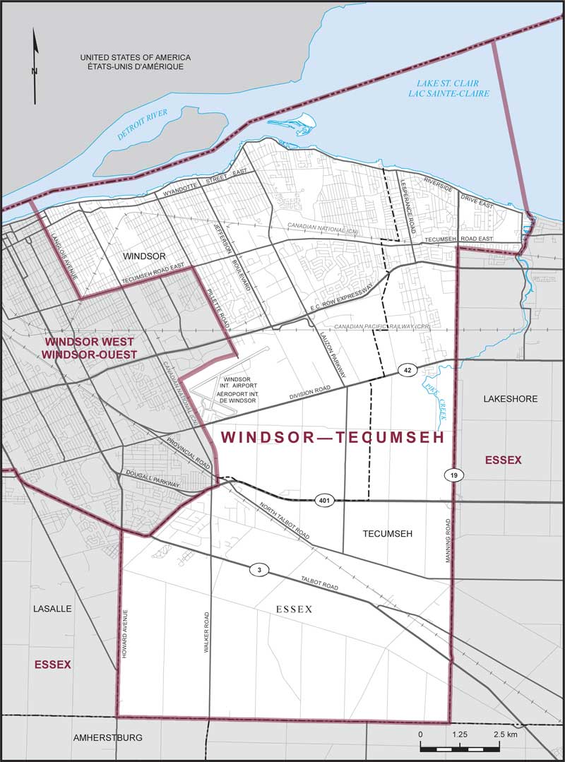Map – Windsor–Tecumseh, Ontario