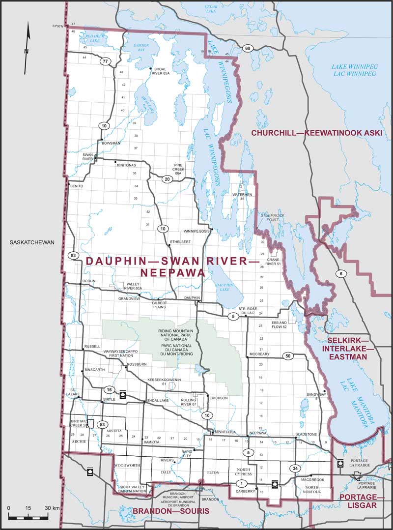 Carte – Dauphin–Swan River–Neepawa, Manitoba