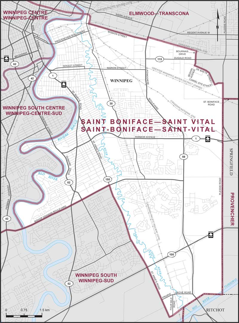 Map – Saint Boniface–Saint Vital, Manitoba
