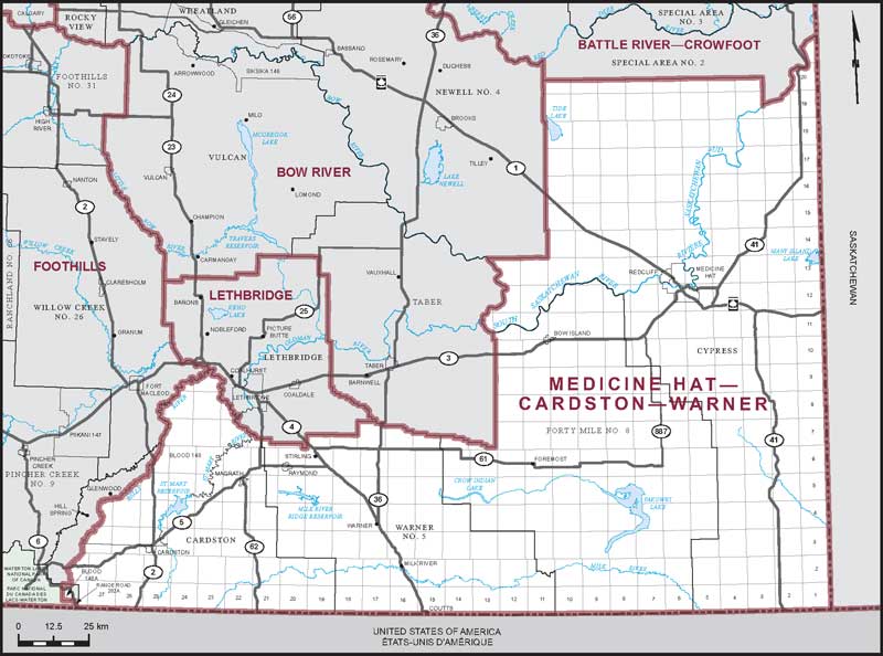 Map – Medicine Hat–Cardston–Warner, Alberta