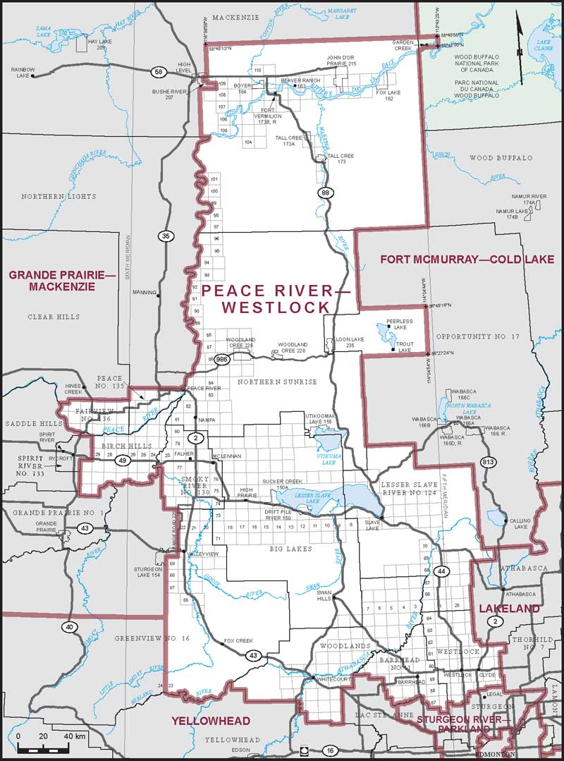 Carte – Peace River–Westlock, Alberta
