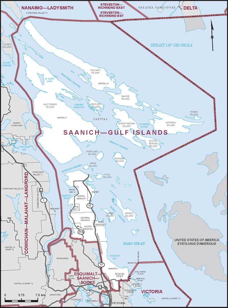 Map – Saanich–Gulf Islands, British Columbia