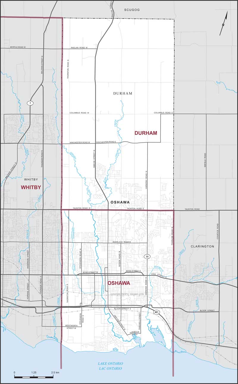 Carte – Ville d'Oshawa, Ontario