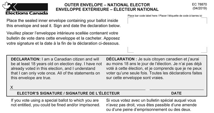 Form of Special Ballot - Outer Envelope