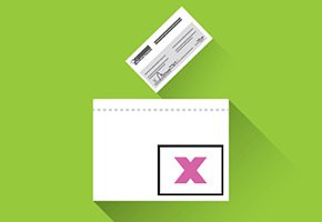 illustration of the deposit of the enveloppe in a ballot box