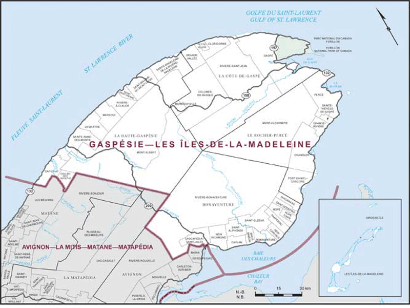 Map de Gaspésie--Les Îles-de-la-Madeleine