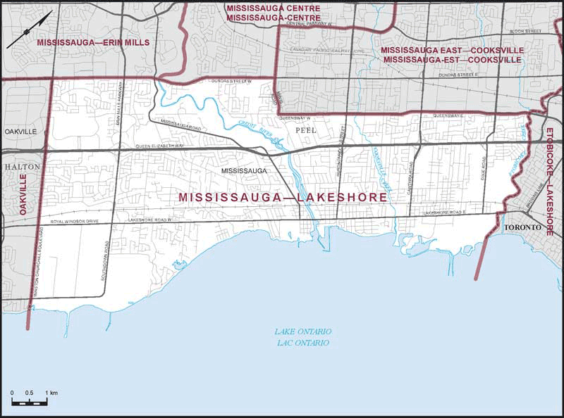 Map of Mississauga--Lakeshore