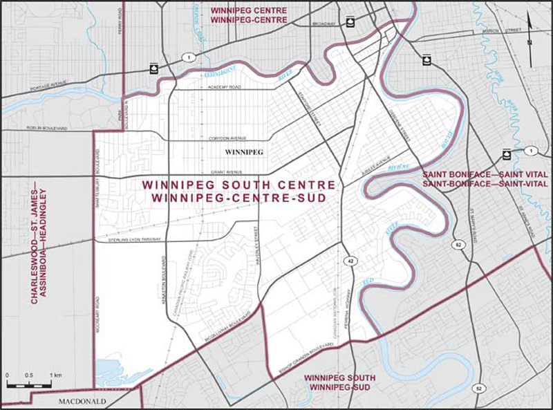 Map de Winnipeg-Centre-Sud