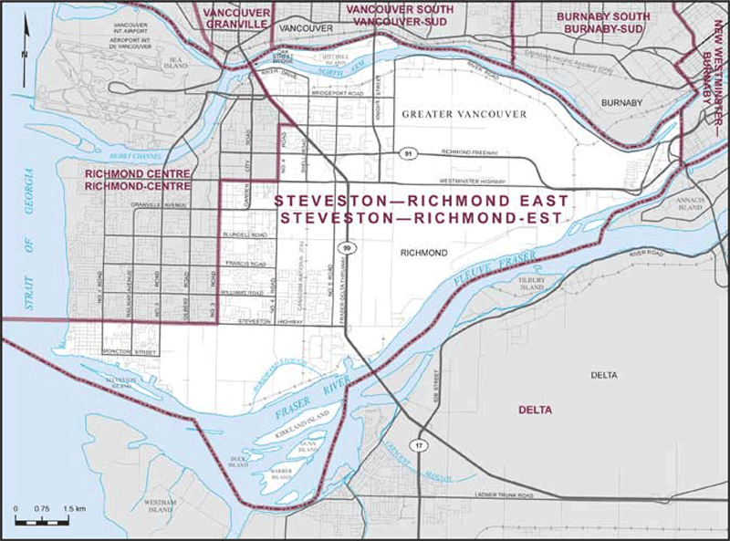 Map of Steveston--Richmond East