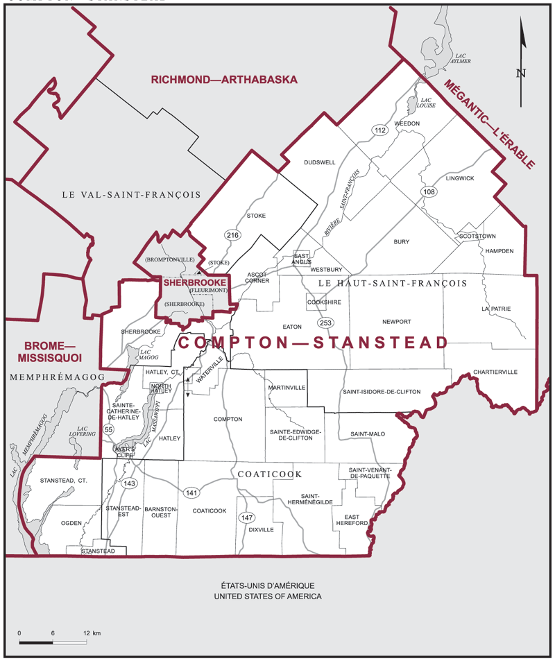Carte – Compton–Stanstead, Québec