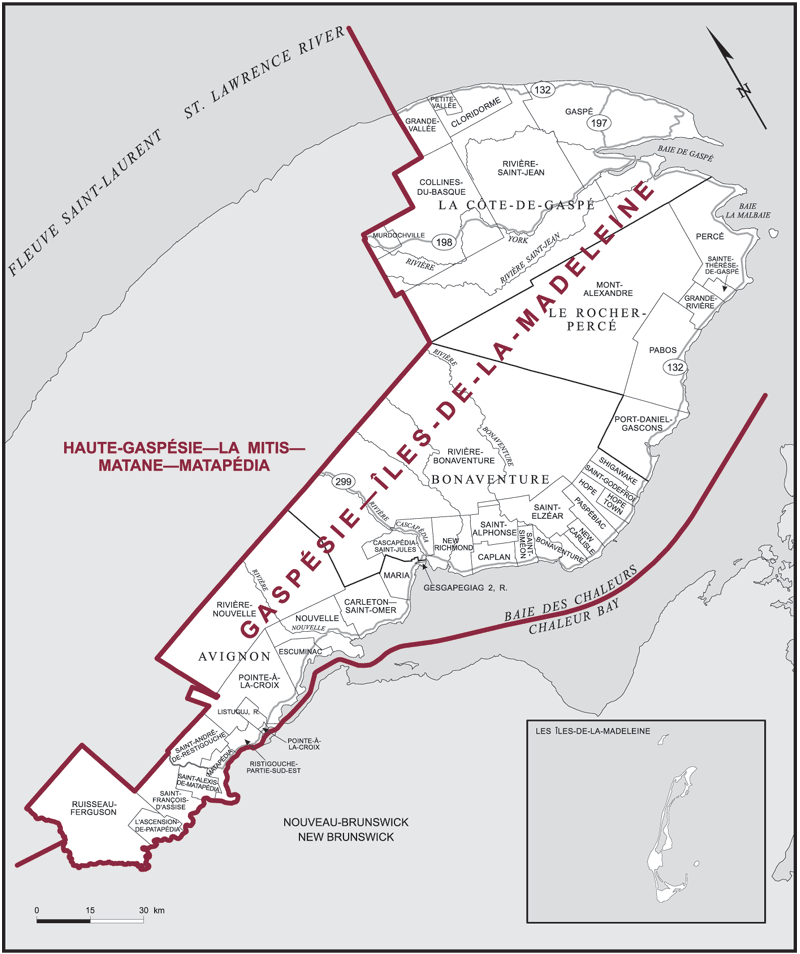 Carte – Gaspésie–Îles-de-la-Madeleine, Québec