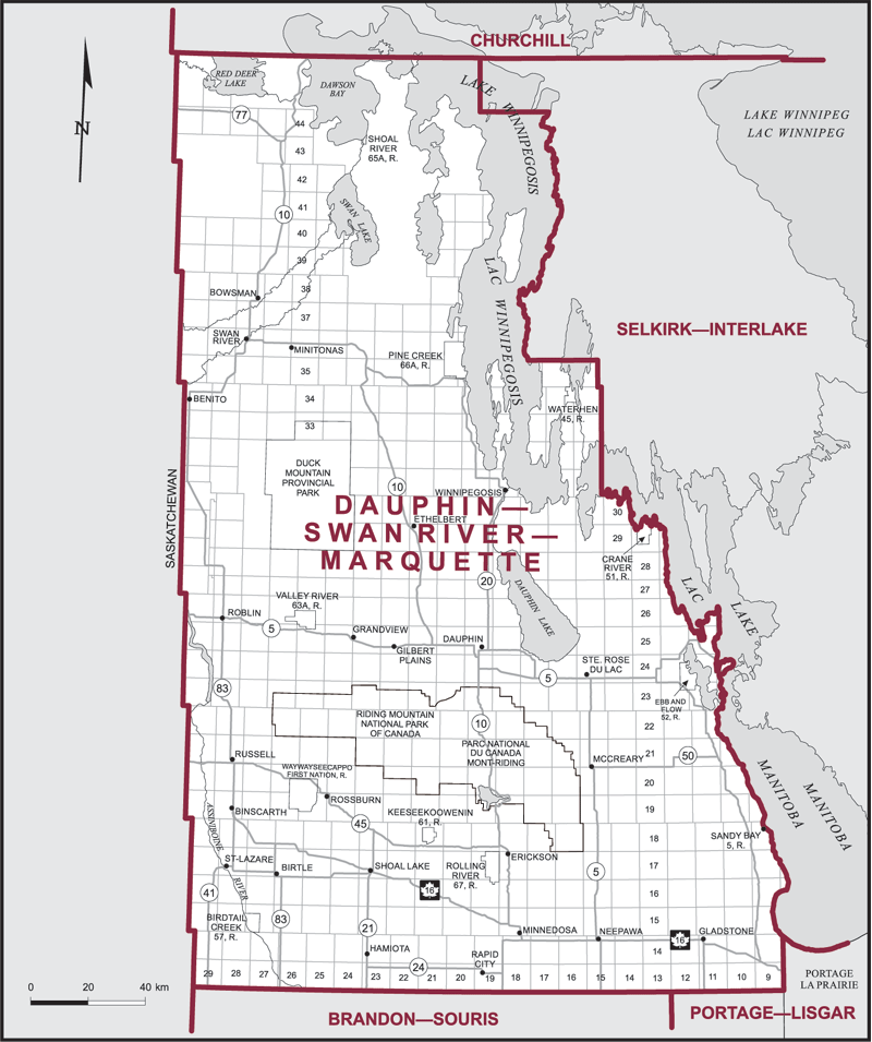 Carte – Dauphin–Swan River–Marquette, Manitoba