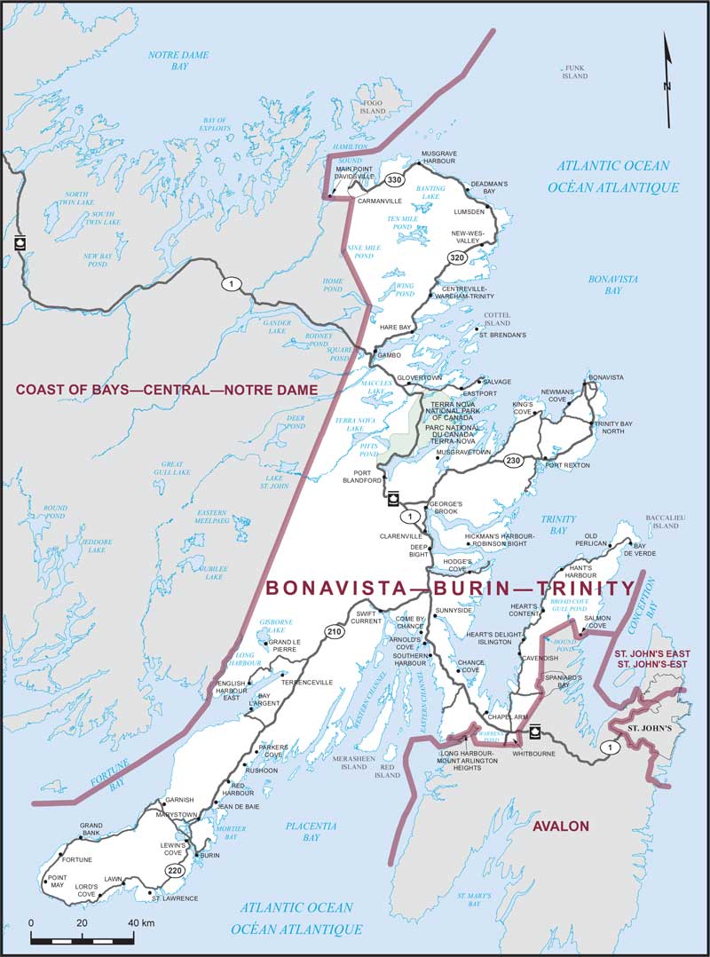 Carte – Bonavista–Burin–Trinity, Terre-Neuve-et-Labrador