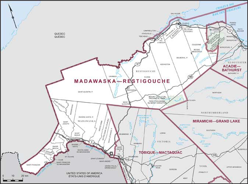 Carte – Madawaska–Restigouche, Nouveau-Brunswick