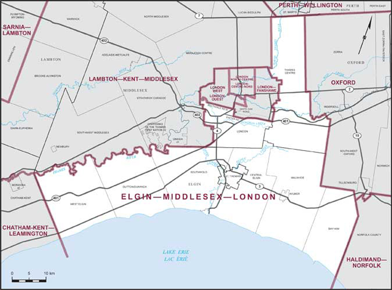 Map – Elgin–Middlesex–London, Ontario