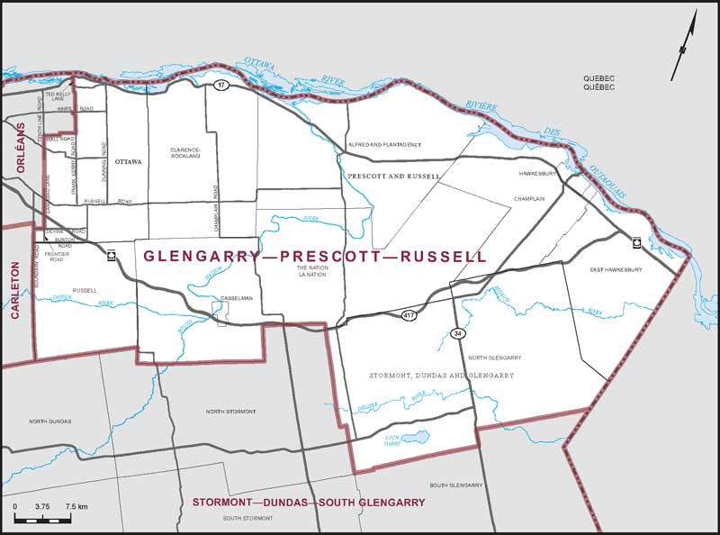 Map – Glengarry–Prescott–Russell, Ontario