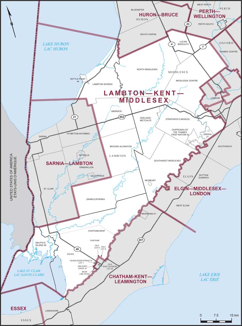 Carte – Lambton–Kent–Middlesex, Ontario