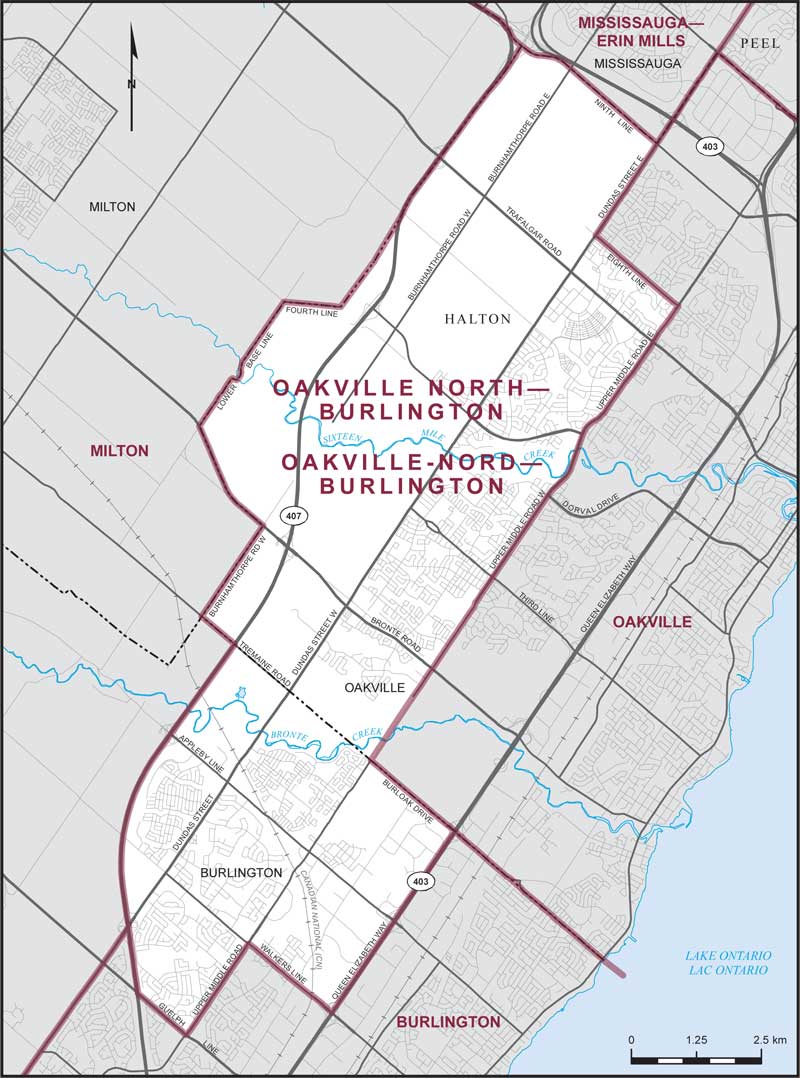 Map – Oakville North–Burlington, Ontario