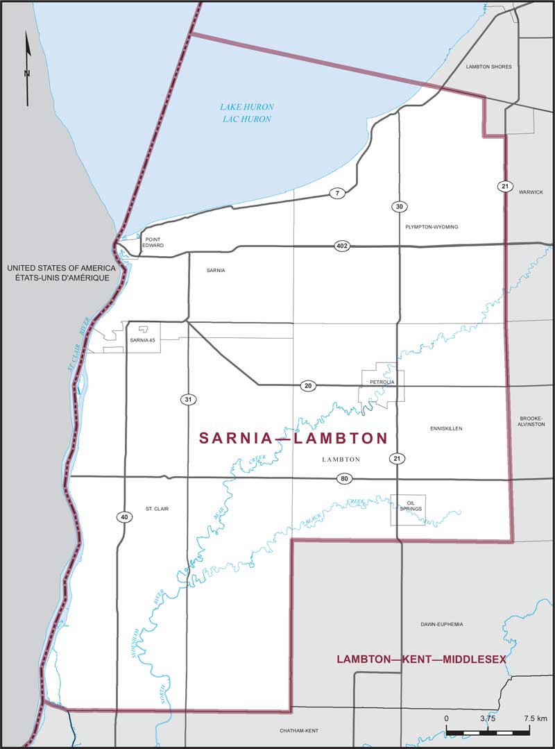 Map – Sarnia–Lambton, Ontario