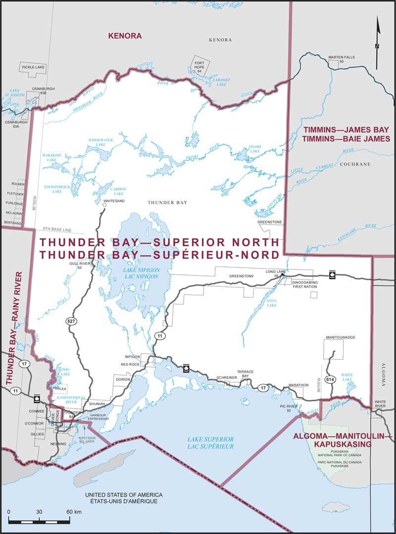 Carte – Thunder Bay–Supérieur-Nord, Ontario