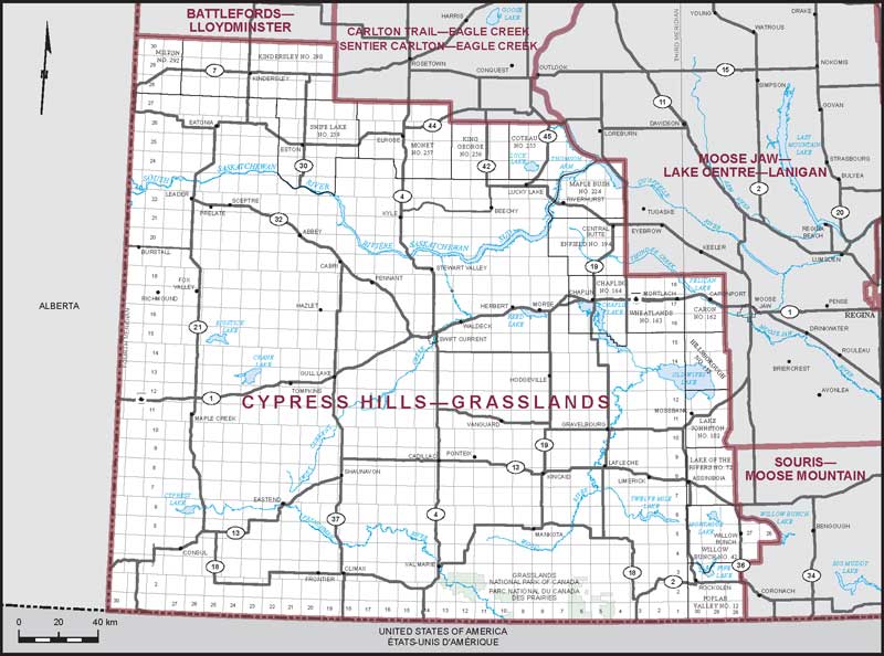 Map – Cypress Hills–Grasslands, Saskatchewan