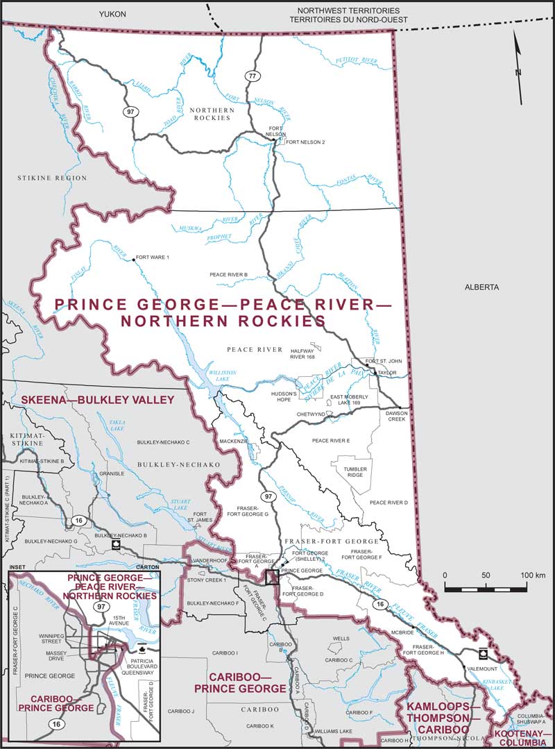 Carte – Prince George–Peace River–Northern Rockies, Colombie-Britannique