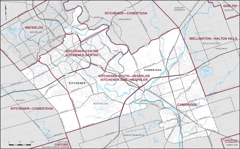 Carte – Villes de Cambridge et Kitchener, Ontario