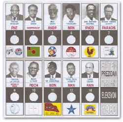 The ballot used at the 1990 presidential election in Haiti.