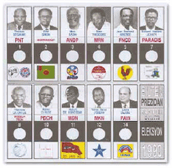 Bulletin de vote utilisé à l'élection présidentielle de 1990 à Haïti.