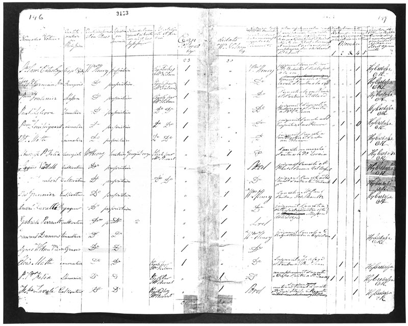 Registre du scrutin manuscrit utilisé à l'élection du 25 juillet 1827 dans le Bas-Canada montrant que le vote d'Agnes Wilson n'a fait l'objet d'aucune contestation.