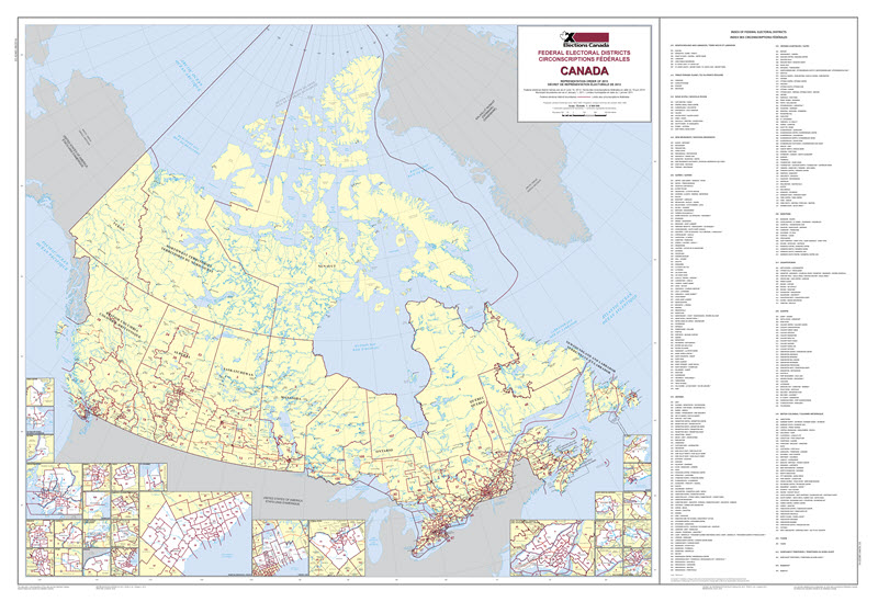 A map showing Canada's electoral districts.