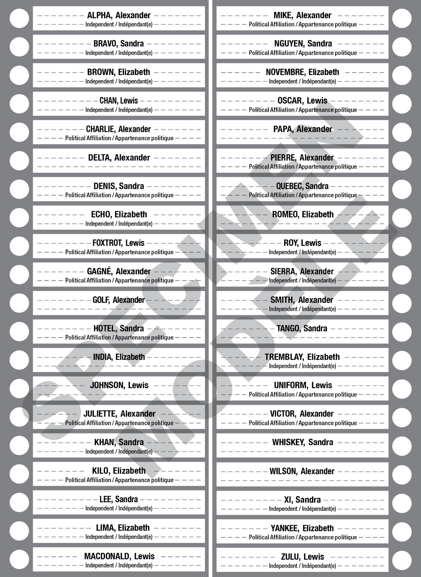 Form of Ballot Paper - Front