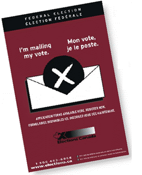 Canada Post Corporation provided assistance with registration in the "I'm Mailing My Vote!" campaign for mail-in special ballots, by sending completed applications daily directly to Elections Canada 