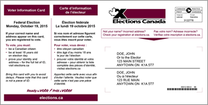 Front side of the Voter information card
